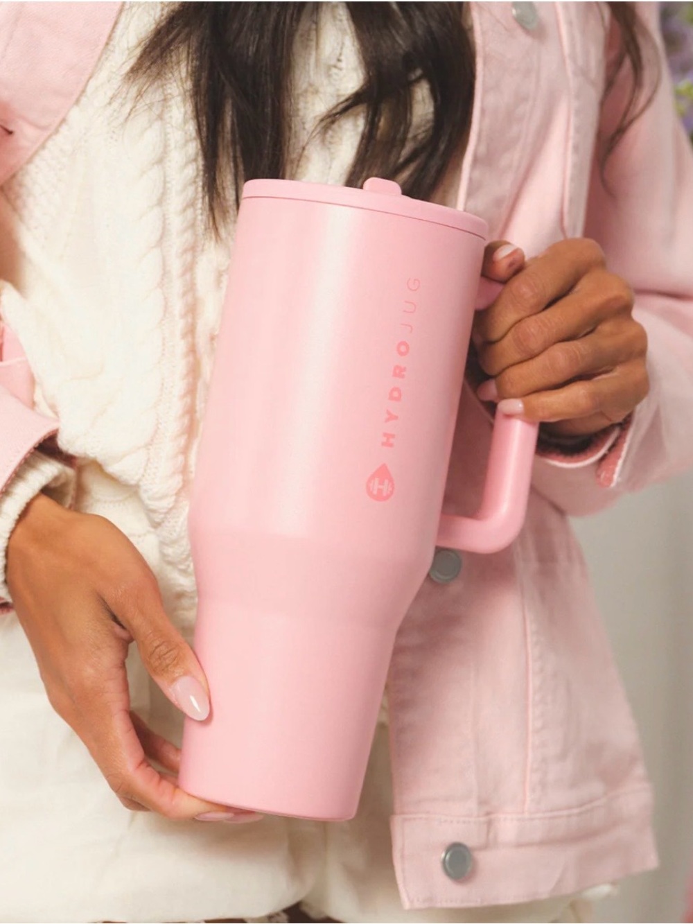 HydroJug Pink Insulated Travel Mug with Handle